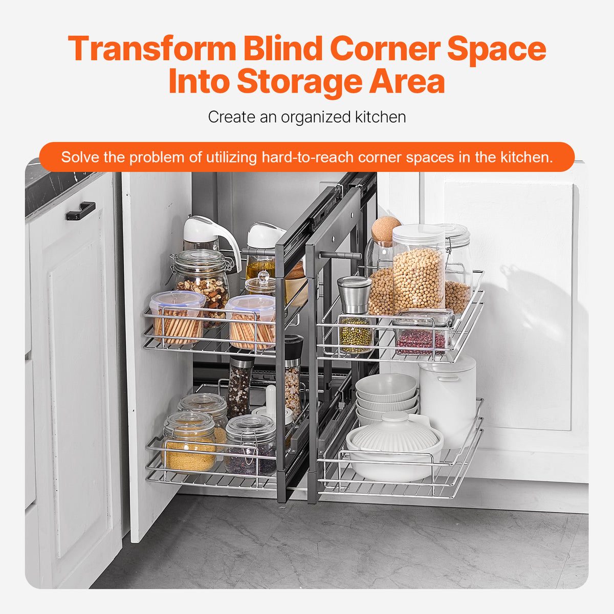 36" Blind Corner Kitchen Cabinet Pull-Out Organizer – Maximize Space
