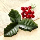 50 Green Holly Leaves & 50 Red Berries – Artificial Decor