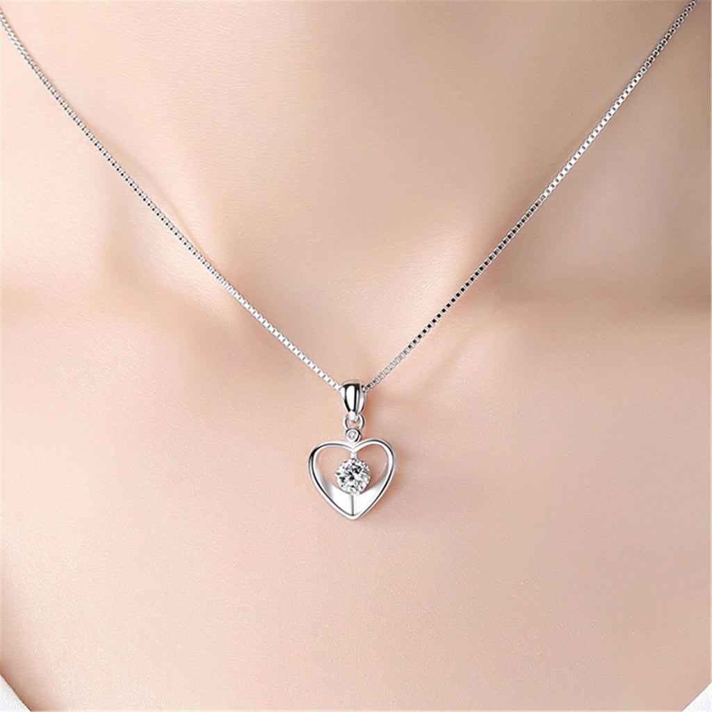 925 Sterling Silver Crystal Love Heart Necklace