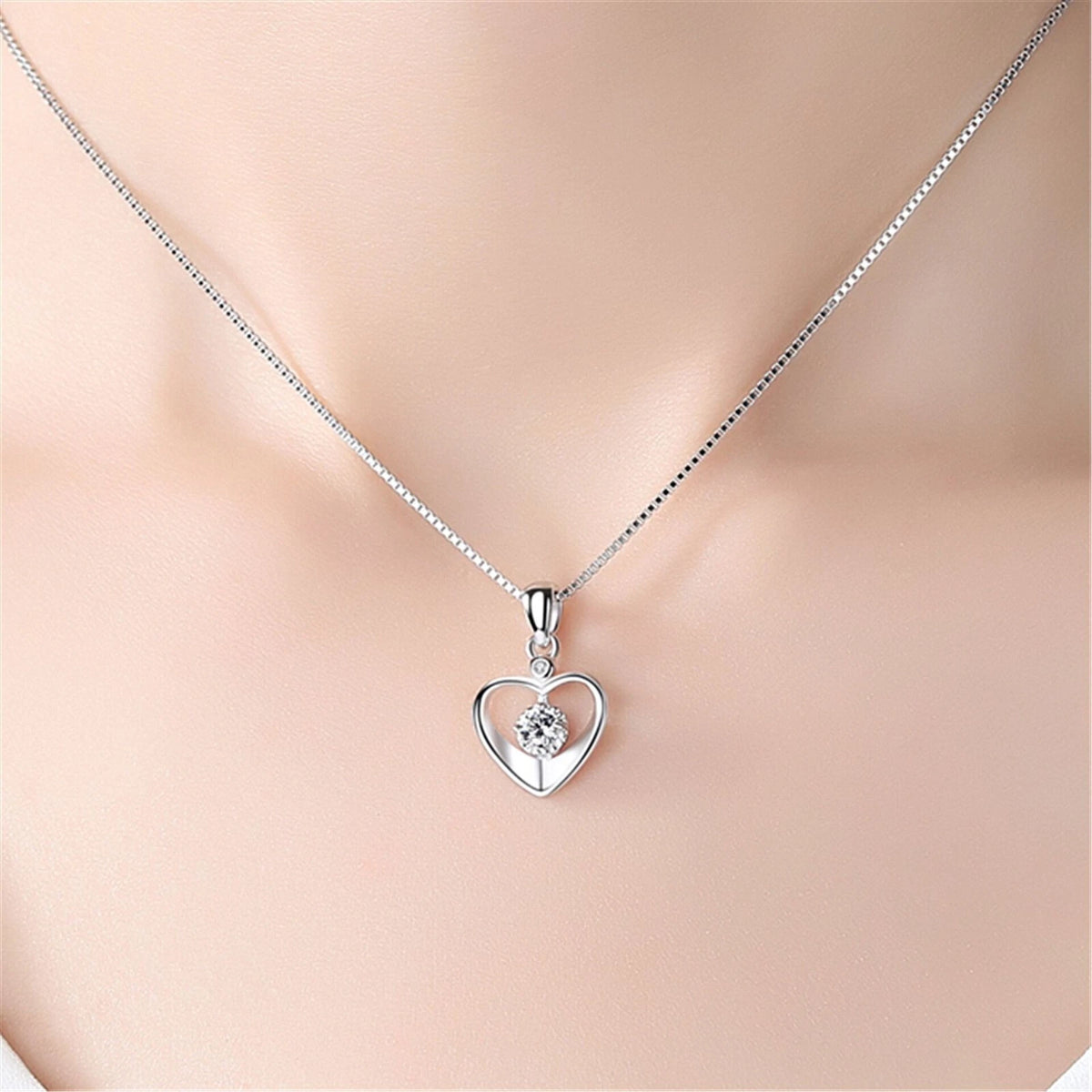 925 Sterling Silver Crystal Love Heart Necklace