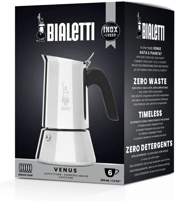 Bialetti Venus Stainless Steel Induction Stovetop Coffee Maker – 2/4/6/10 Cup