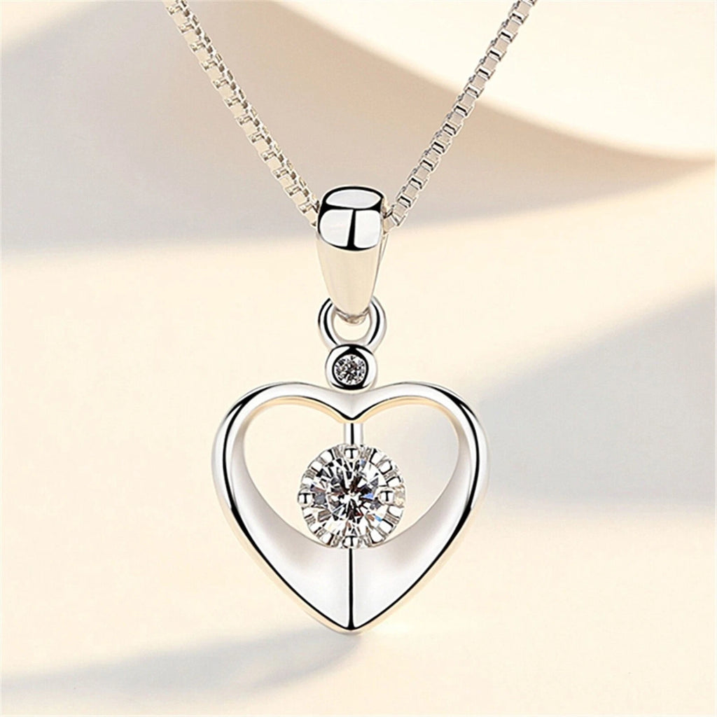 925 Sterling Silver Crystal Love Heart Necklace