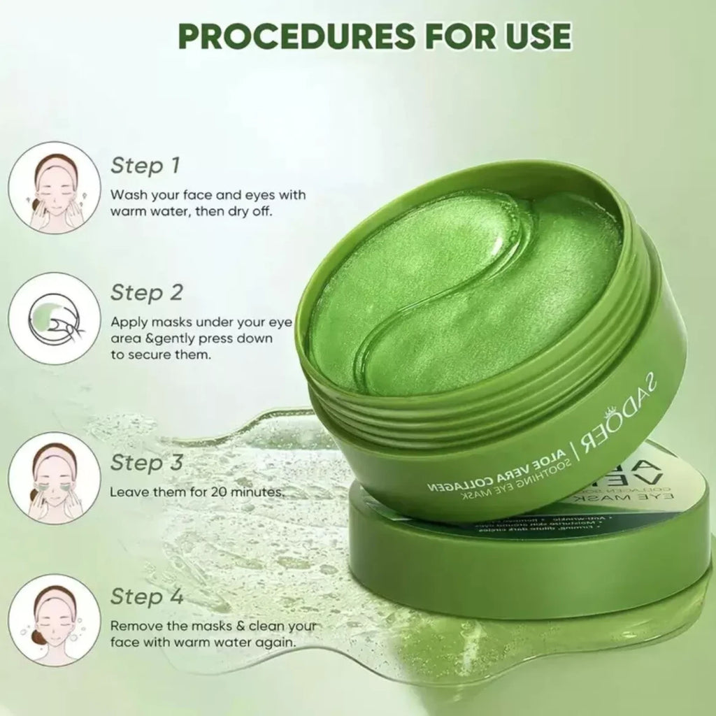60pcs Aloe Vera Collagen Hydrogel Under Eye Patches – Soothing & Hydrating
