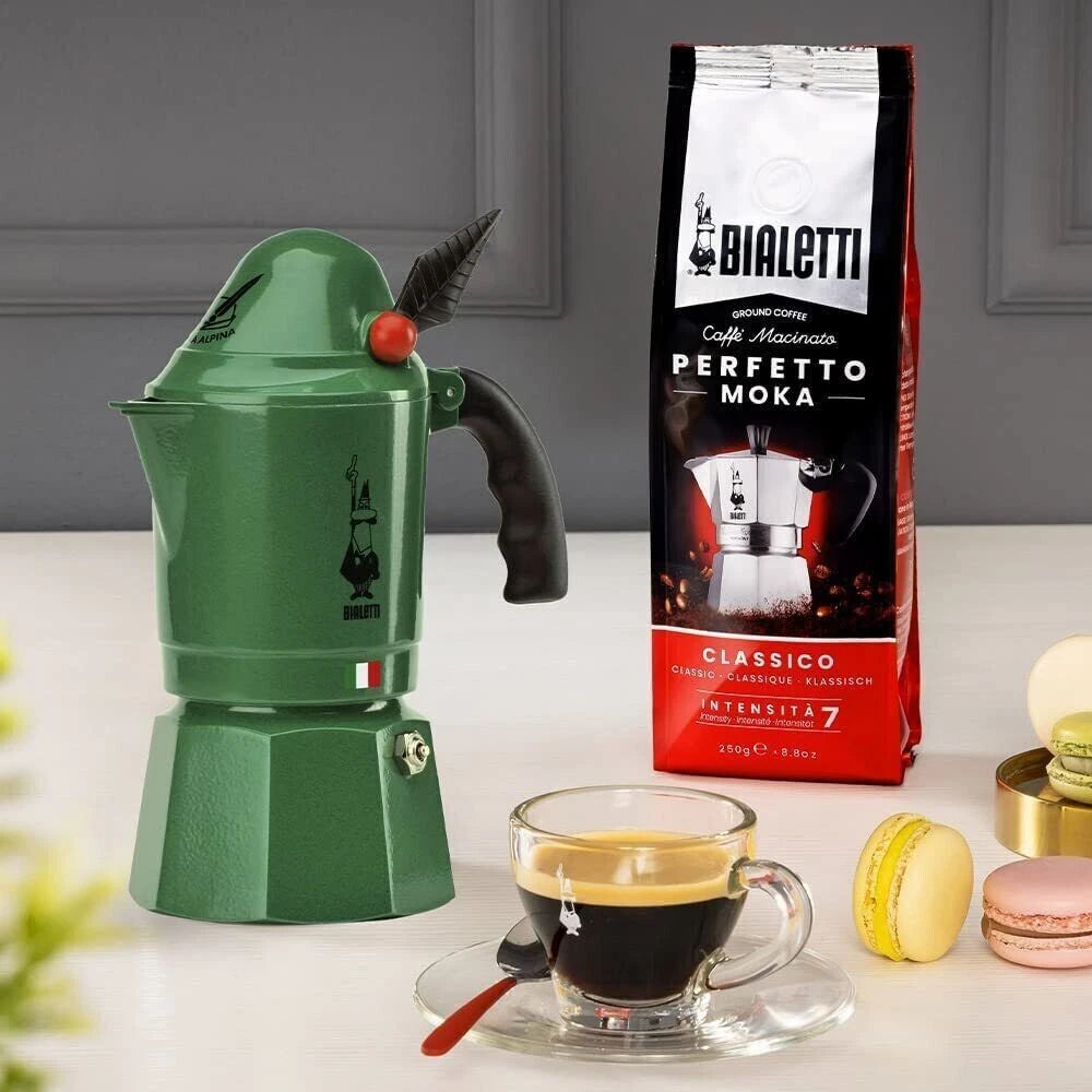 Bialetti Moka Alpina 3-Cup Green Stovetop Coffee Maker, Aluminum Espresso Pot