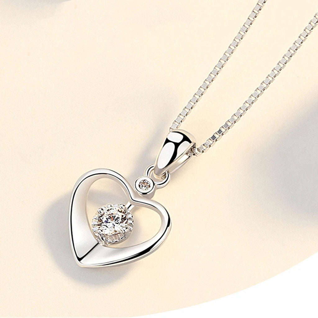 925 Sterling Silver Crystal Love Heart Necklace