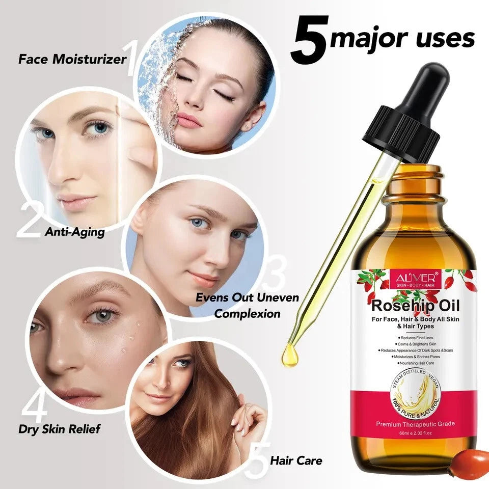 Rosehip Oil 60ml – 100% Pure Natural Cold Pressed Facial Oil