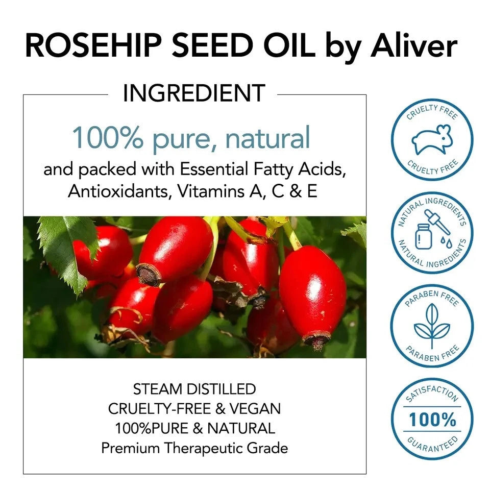 Rosehip Oil 60ml – 100% Pure Natural Cold Pressed Facial Oil