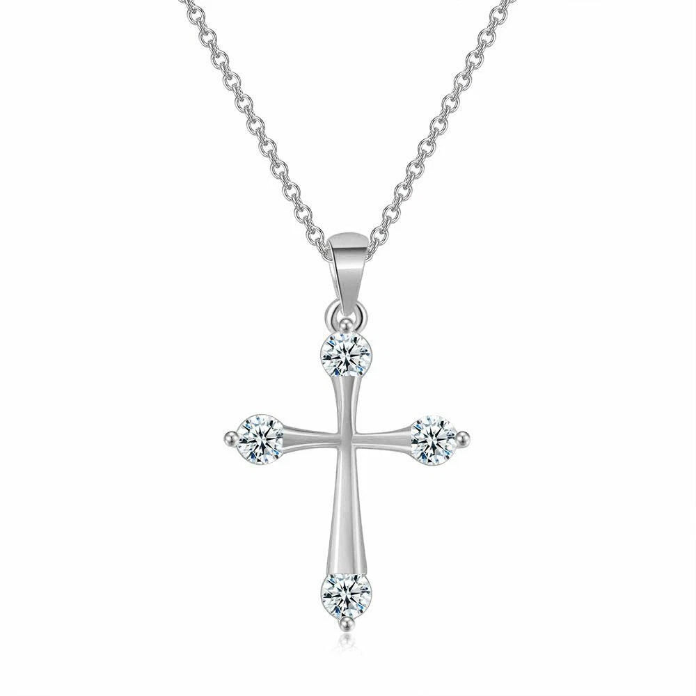 925 Sterling Silver Crystal Cross Pendant Necklace