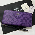 Coach Long Round Zip Wallet with Strap – Purple Signature