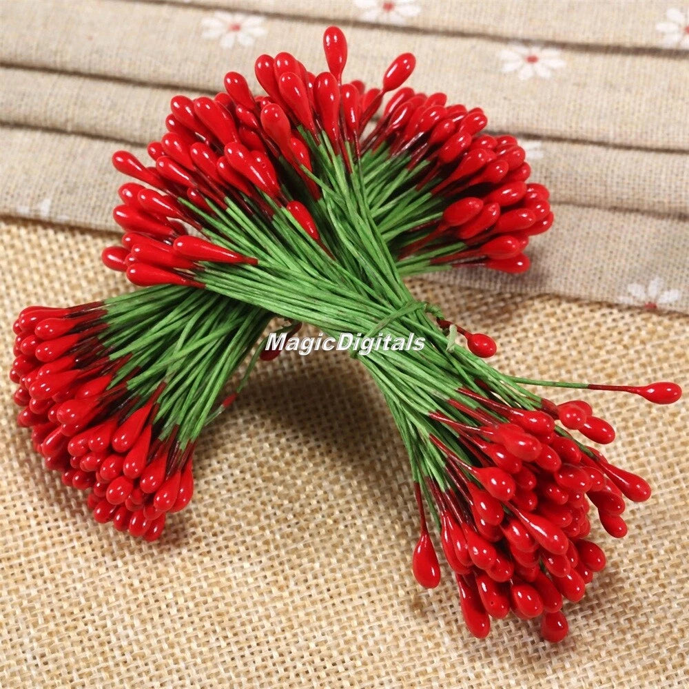 100 Red Artificial Berries Double Head Floral Wire – Wedding Decor