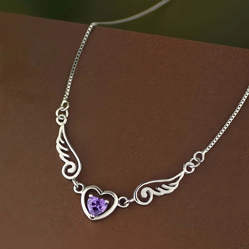 925 Sterling Silver Angel Wing Heart Pendant Necklace