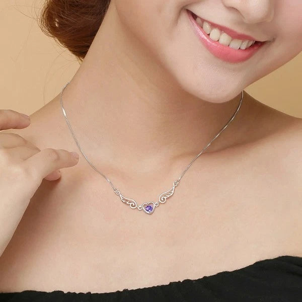 925 Sterling Silver Angel Wing Heart Pendant Necklace