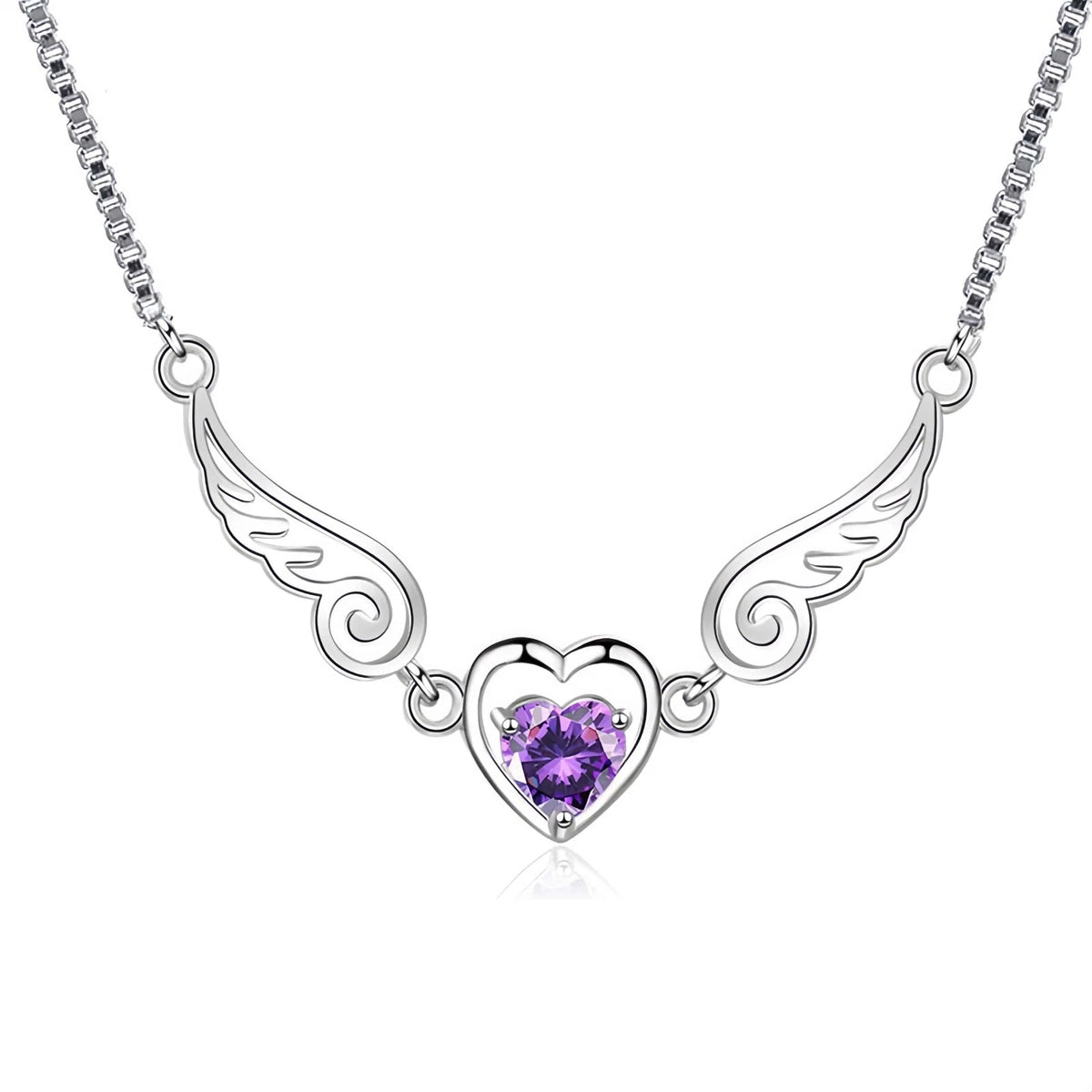 925 Sterling Silver Angel Wing Heart Pendant Necklace
