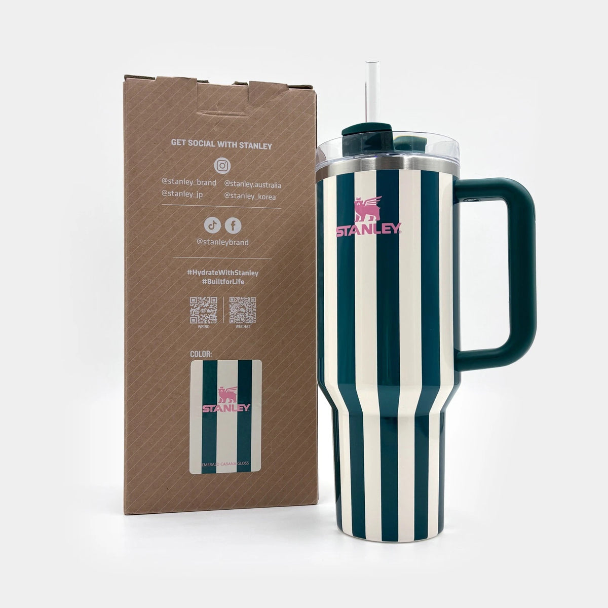 Stanley Quencher 40oz Emerald Stripe Tumbler – Stay Hydrated in Style