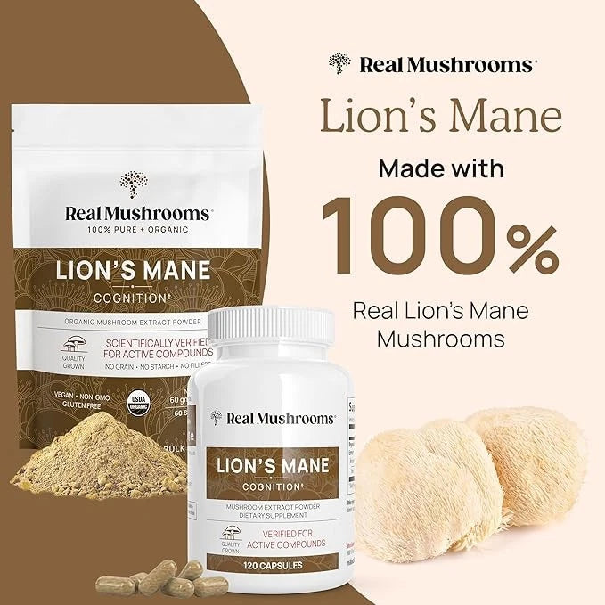 Real Mushrooms Organic Lion’s Mane – 120 Capsules for Wellness