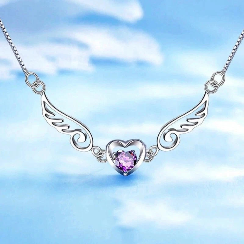 925 Sterling Silver Angel Wing Heart Pendant Necklace