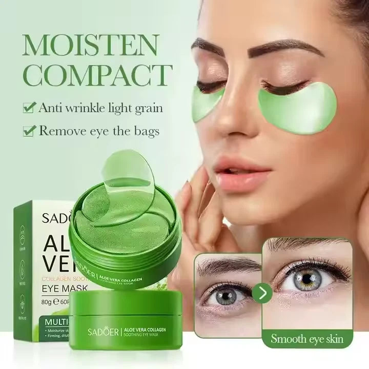 60pcs Aloe Vera Collagen Hydrogel Under Eye Patches – Soothing & Hydrating