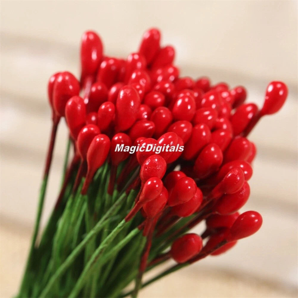 100 Red Artificial Berries Double Head Floral Wire – Wedding Decor