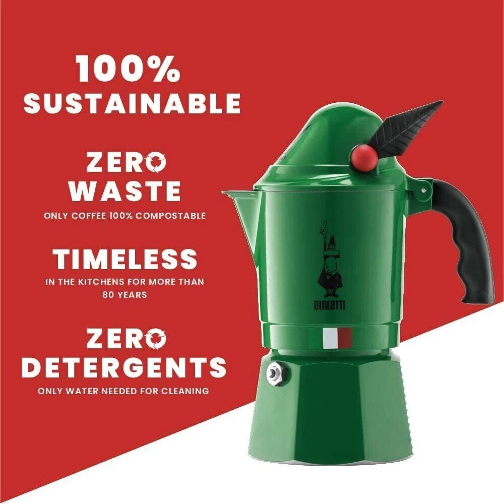 Bialetti Moka Alpina 3-Cup Green Stovetop Coffee Maker, Aluminum Espresso Pot