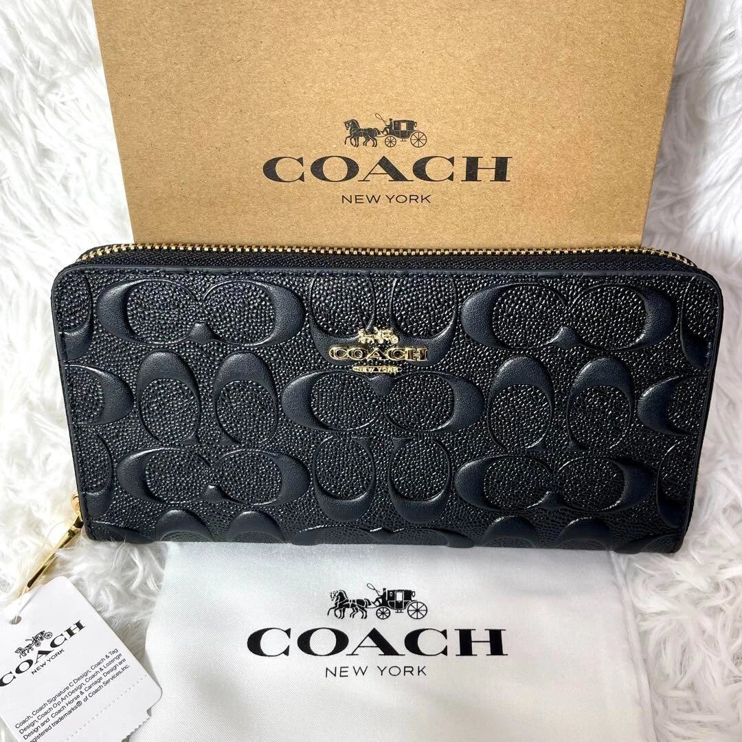 COACH Boxed Long Zip Around Wallet Signature Leather F53834 outlet F/S JP New