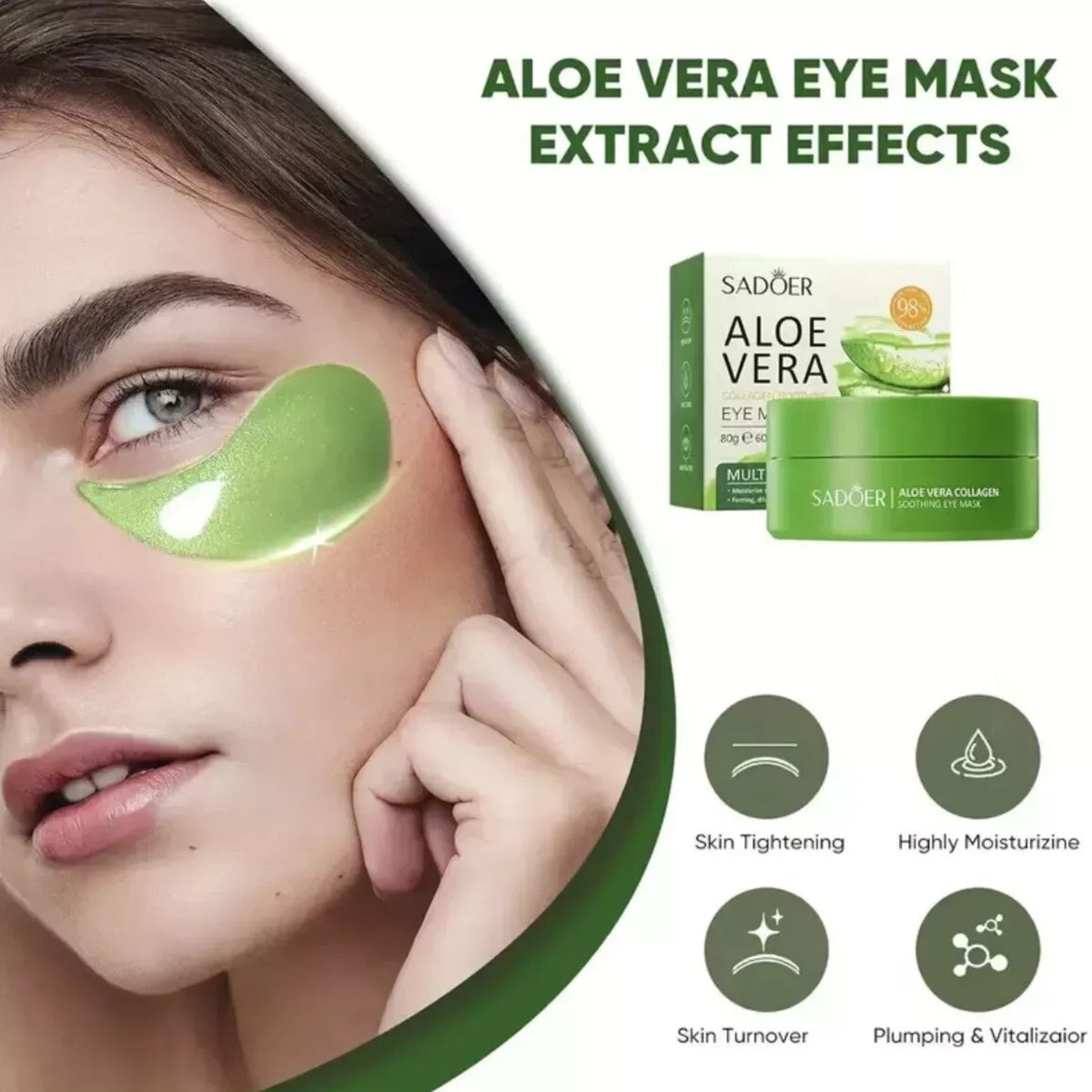 60pcs Aloe Vera Collagen Hydrogel Under Eye Patches – Soothing & Hydrating