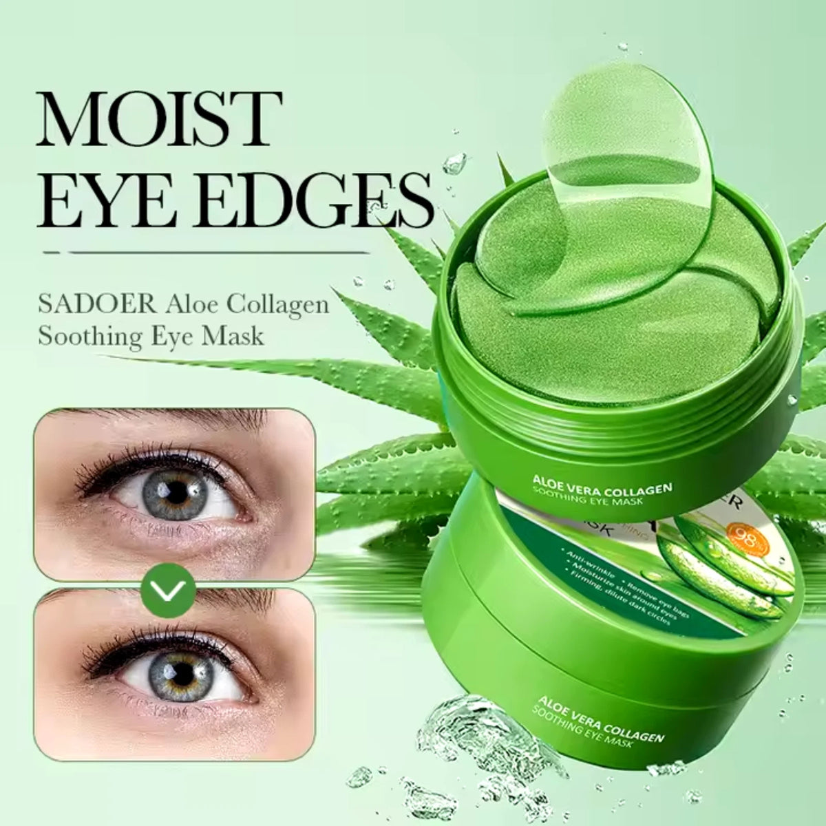 60pcs Aloe Vera Collagen Hydrogel Under Eye Patches – Soothing & Hydrating