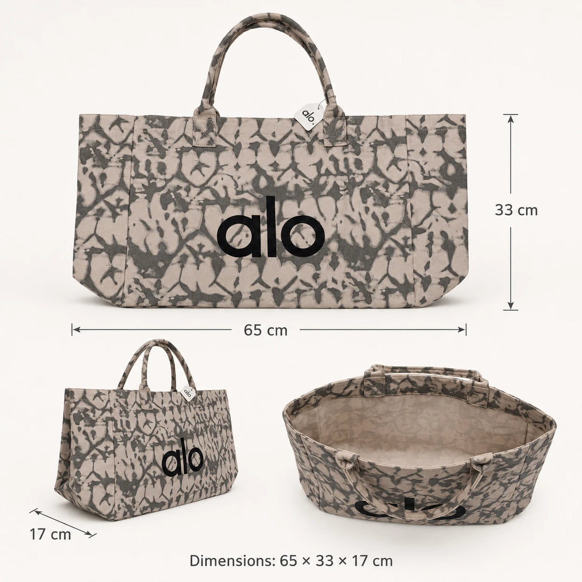 Alo Yoga Large Tie-Dye Marble Tote Bag – Grey & White