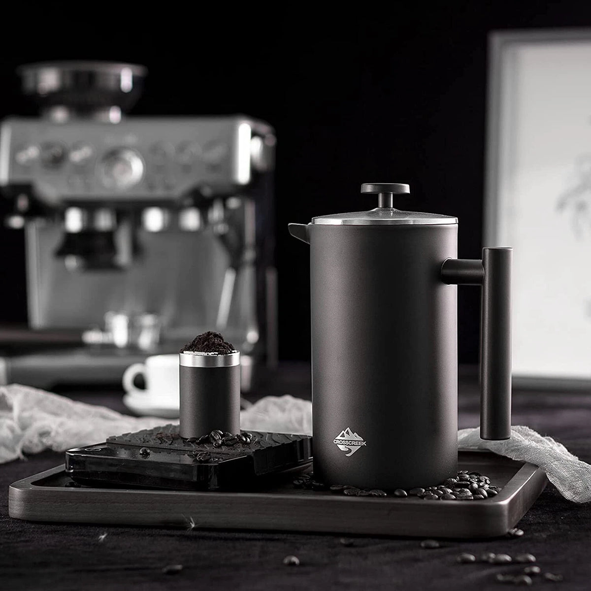 CrossCreek French Press Coffee Maker, 304 Stainless Steel Coffee Press 34 oz