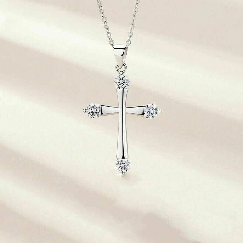925 Sterling Silver Crystal Cross Pendant Necklace