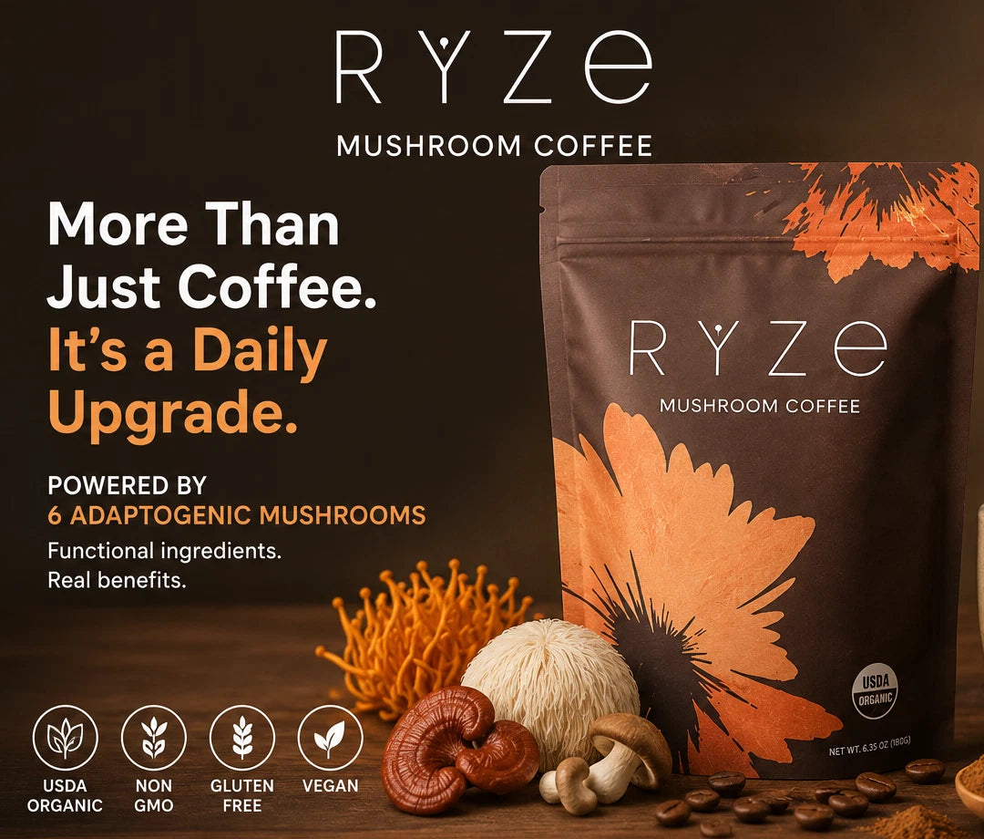 RYZE Mushroom Coffee – 30 Servings, USDA Organic