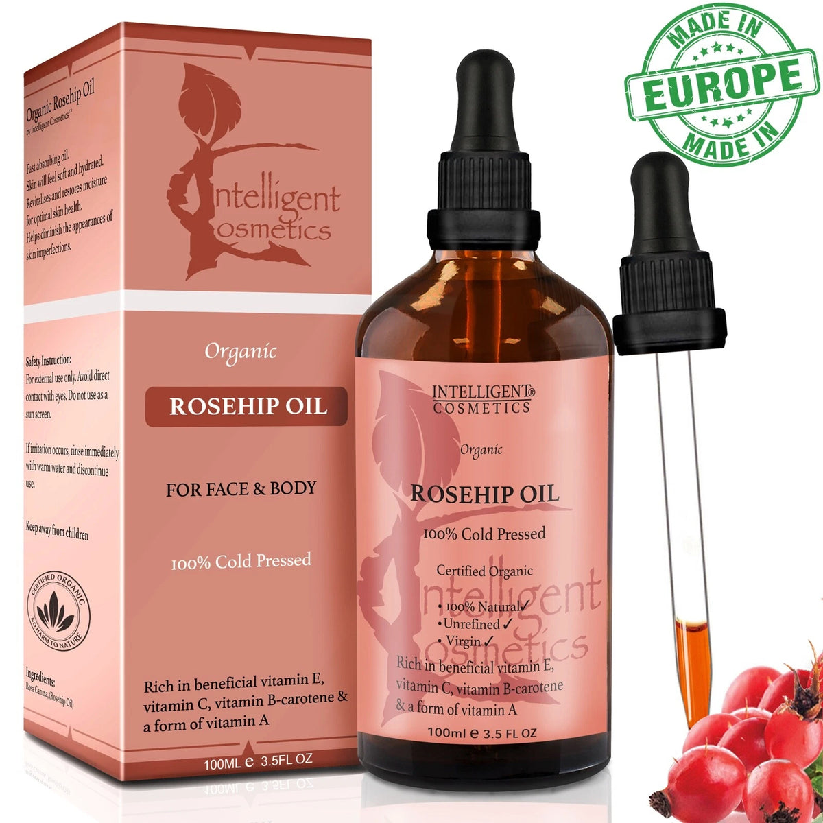 Organic Rosehip Oil – 100% Pure Cold Pressed Facial Oil