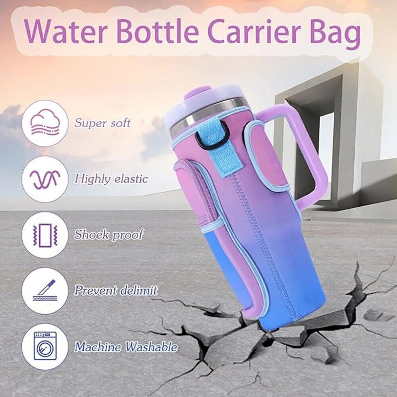 Water Bottle Carrier Bag with Pouch Pocket for Stanley Cup 40 Oz Tumbler