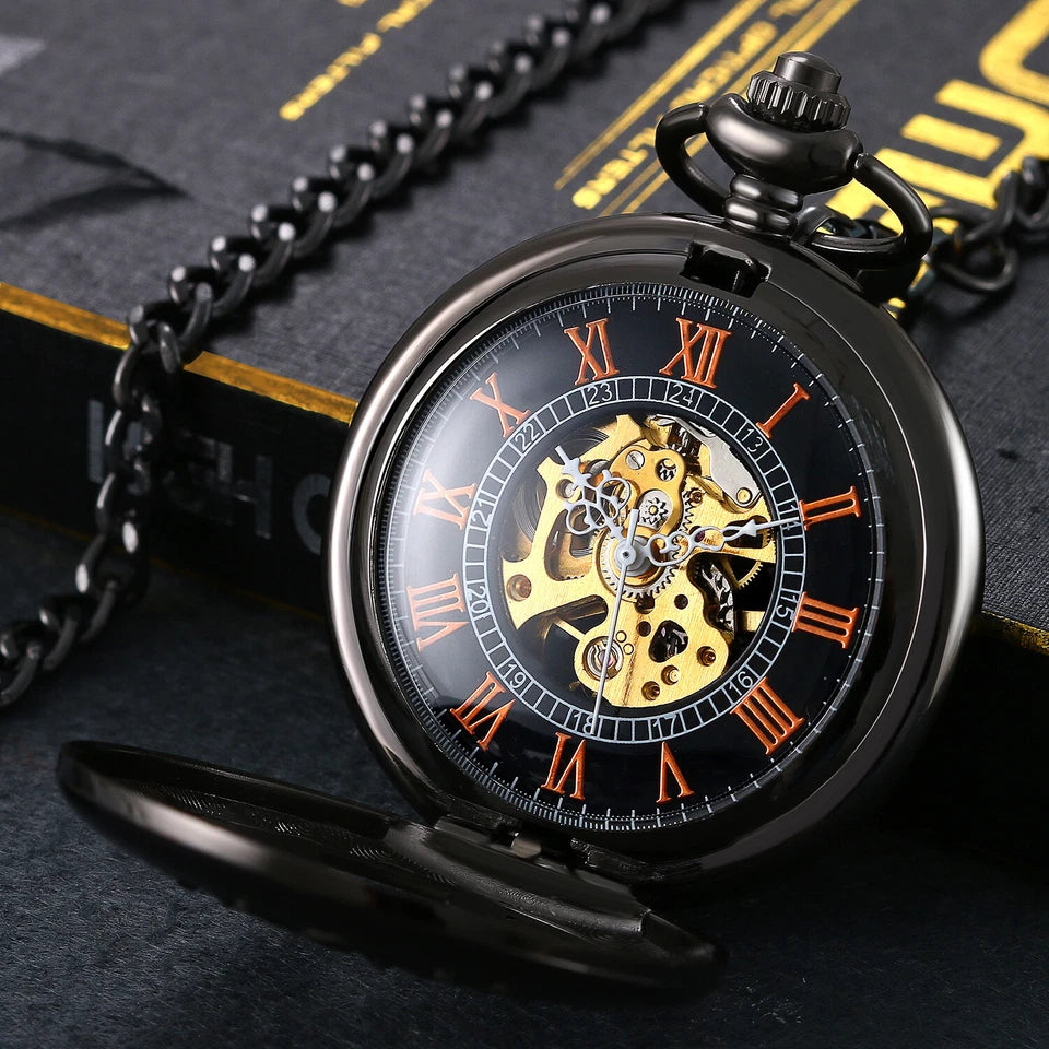 Phoenix & Dragon Skeleton Mechanical Pocket Watch Pendant