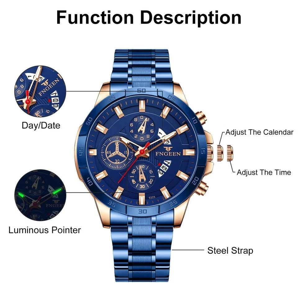 Men’s Waterproof Stainless Steel Quartz Watch – Classic Luminous Business