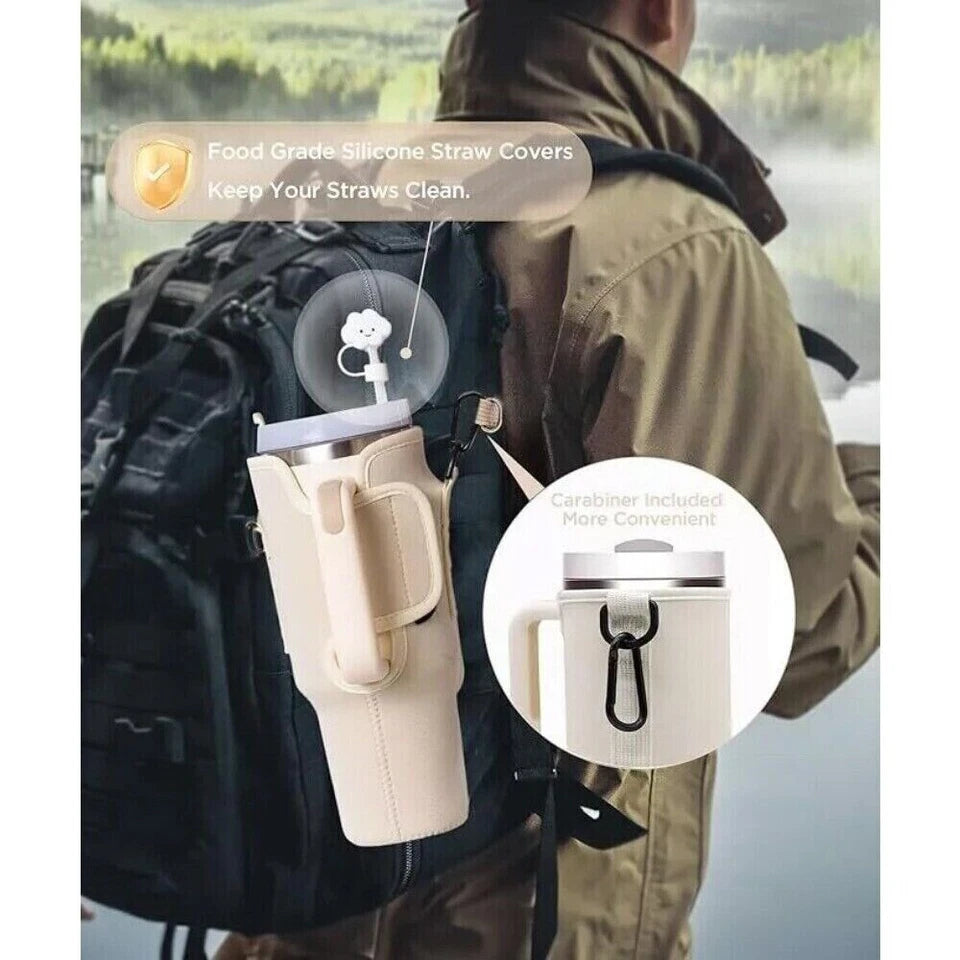 Water Bottle Carrier Bag with Pouch Pocket for Stanley Cup 40 Oz Tumbler