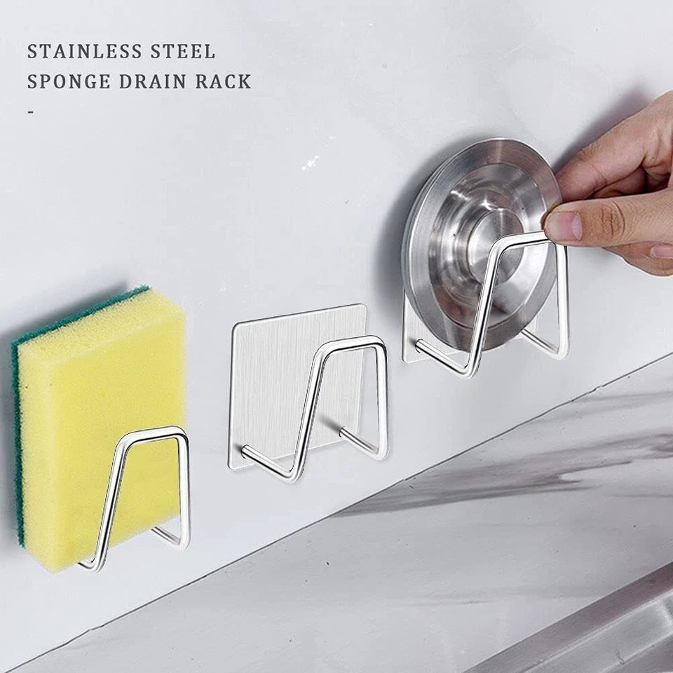 6Pcs Stainless Steel Adhesive Sponge Holder Sink Caddy for Kitchen Organization