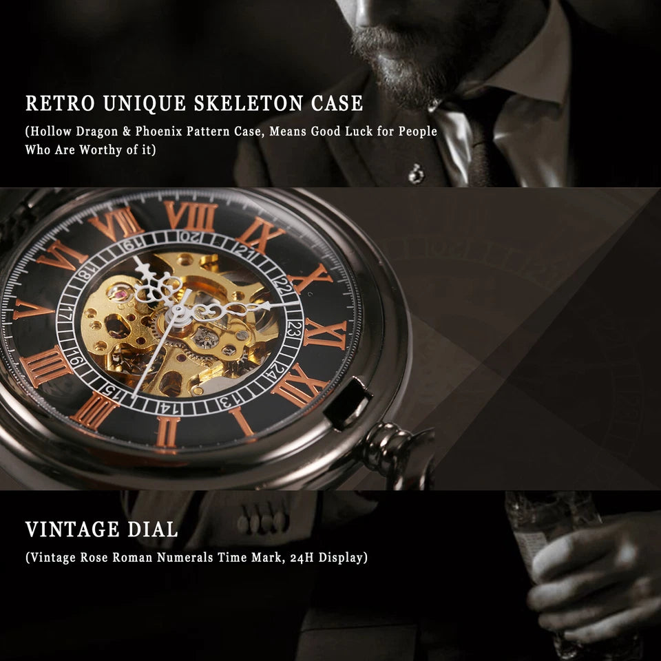 Phoenix & Dragon Skeleton Mechanical Pocket Watch Pendant