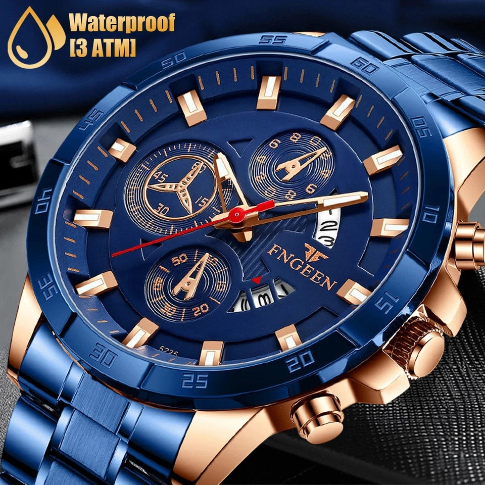 Men’s Waterproof Stainless Steel Quartz Watch – Classic Luminous Business