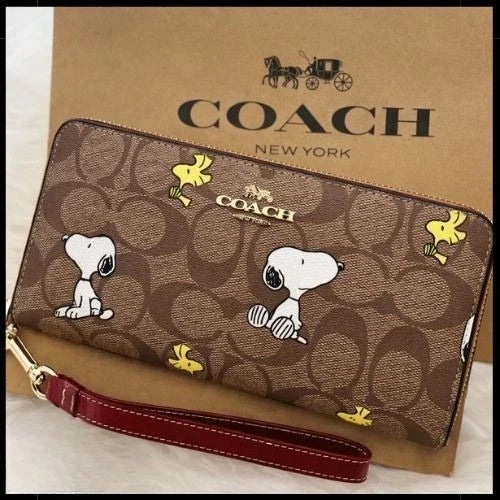 Short Title: Coach Signature Canvas Long Zip Around Wallet