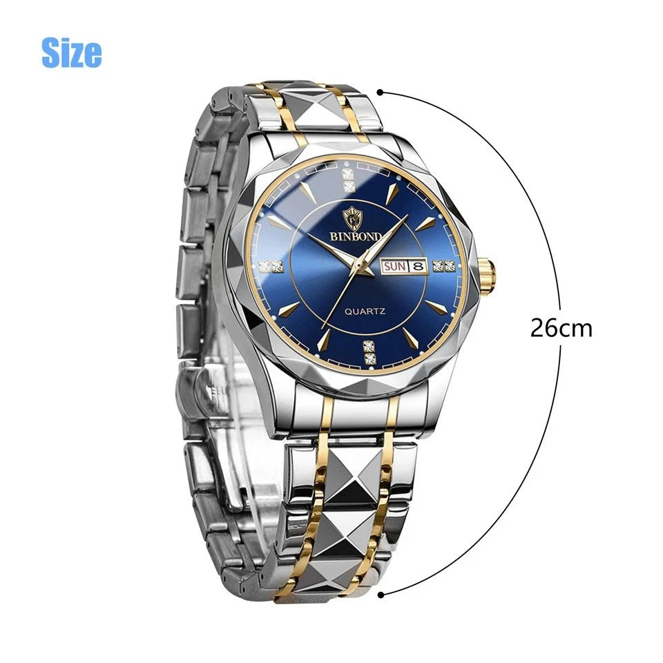 Men’s Waterproof Stainless Steel Quartz Watch - Elegant Luminous Business Wristwatch